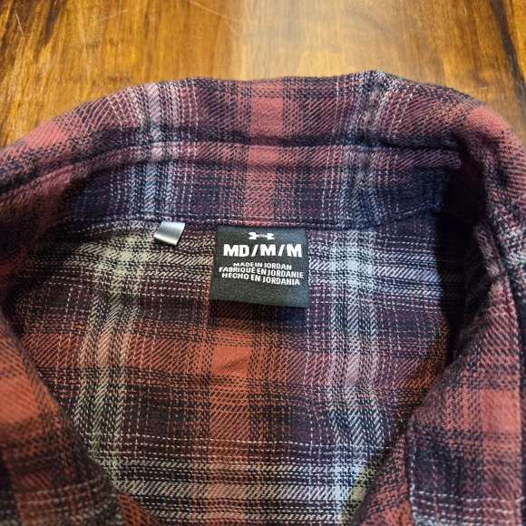 Men's Under Armour Small Light Flannel Long Sleeve Shirt, Red, Black Lumberjack - Picture 4 of 5